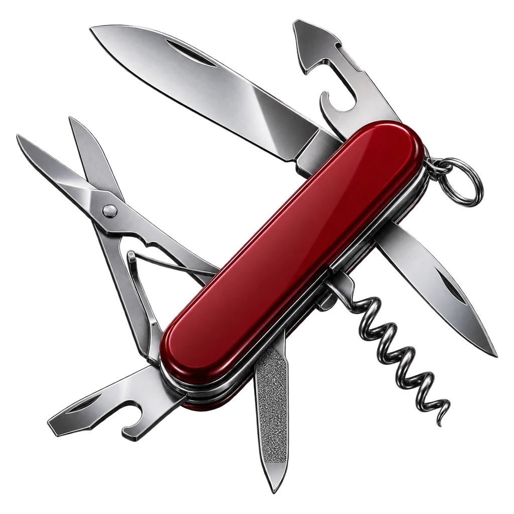 Maroon Swiss Army-style multi-tool representing versatile engineering capability